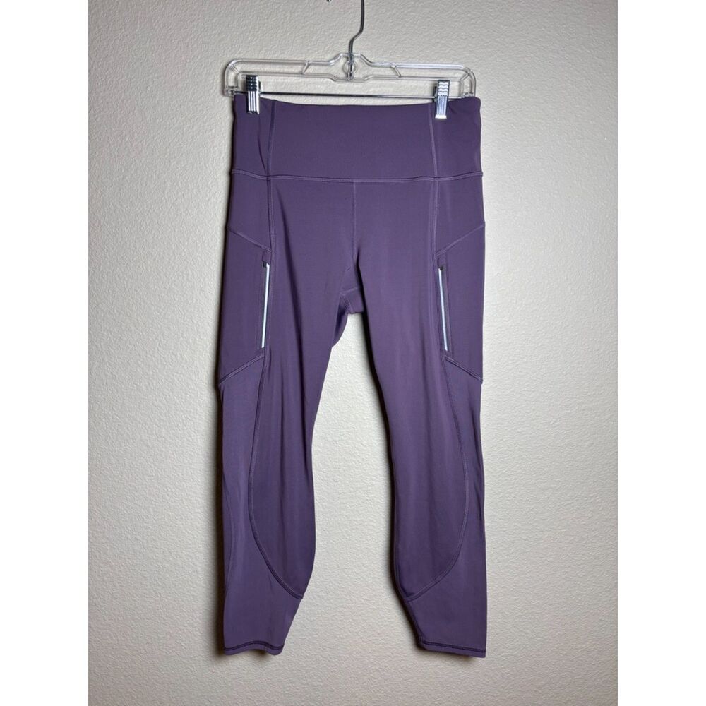 Athleta Rainier 7/8 Leggings Purple Zipper Pockets High Rise Size M